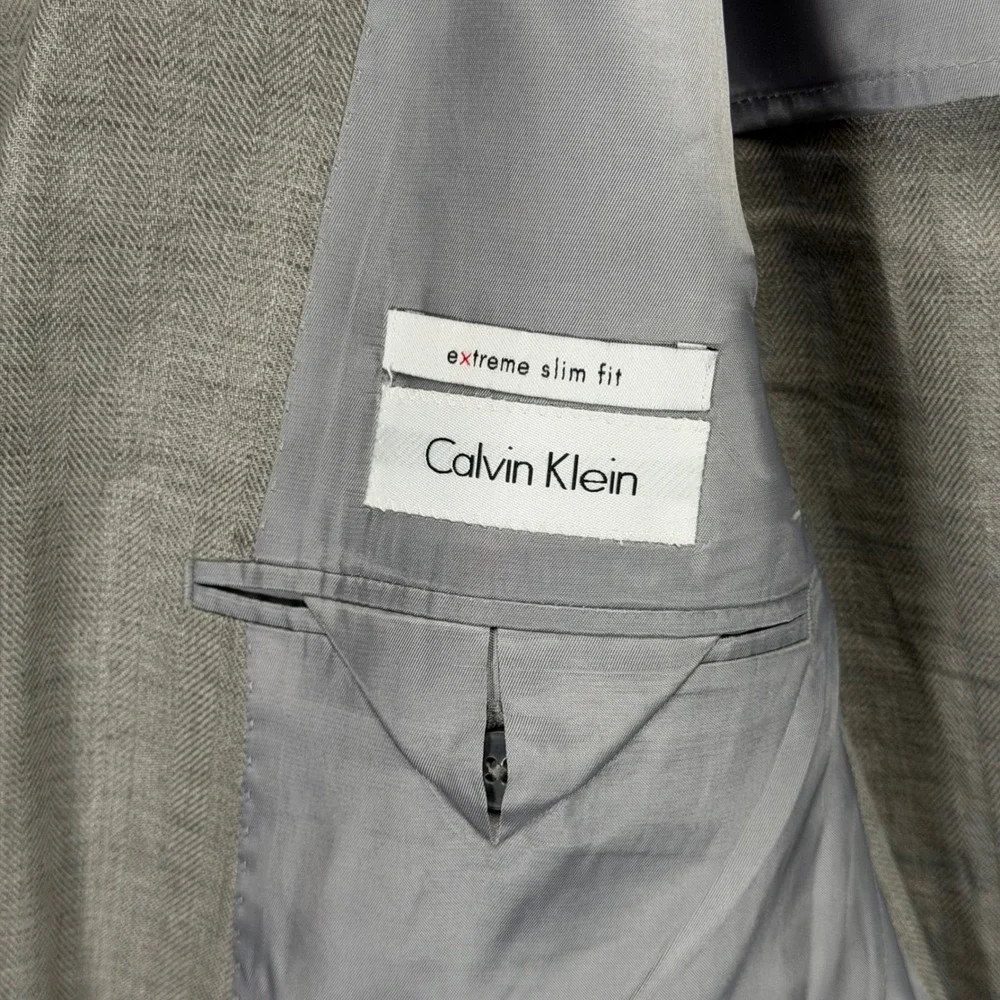 Calvin Klein Blazer Mens‎ 44L Gray Linen Extreme Slim Fit Sport Coat Jacket